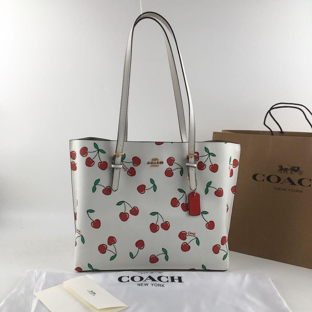 COACH Mollie Tote Shoulder Bag Heart Chalk x Cherry Print CE627 Outlet NEW