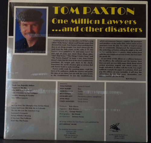 TOM PAXTON ONE MILLION ABOGADOS Y OTROS DESASTRES1985 PEZ VOLADOR FF356 SELLADO - Imagen 2 de 2