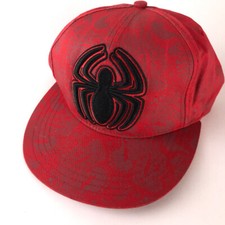 Spiderman youth snapback hat big black spider logo and red pattern