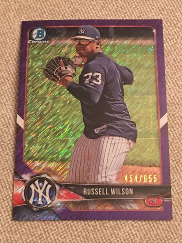 RUSSELL WILSON 2018 Bowman Chrome Purple Shimmer Refractor #454/655 *SWEET*
