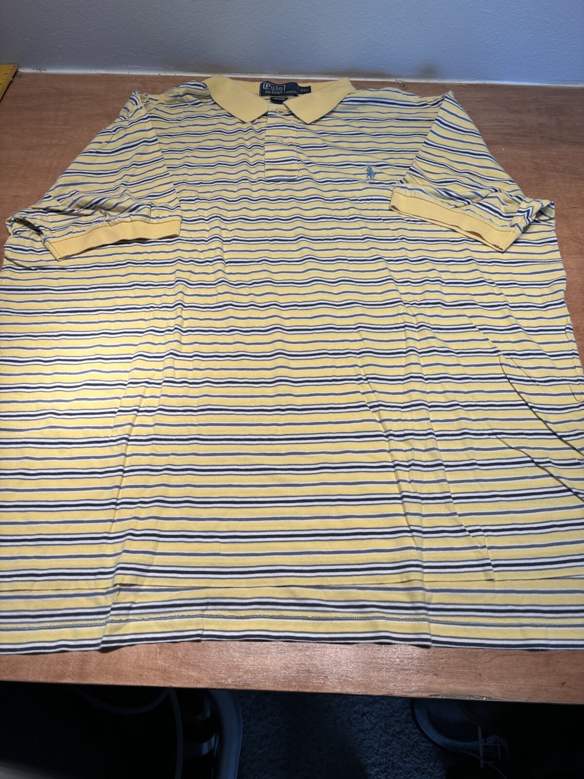 Polo Ralph Lauren Camicia Uomo XXL 2XL Gialla a Righe Logo Pony Blu Casual