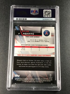 KYLIAN MBAPPE 2018 TOPPS FINEST #50 CHAMPIONS LEAGUE ROOKIE PSA 9