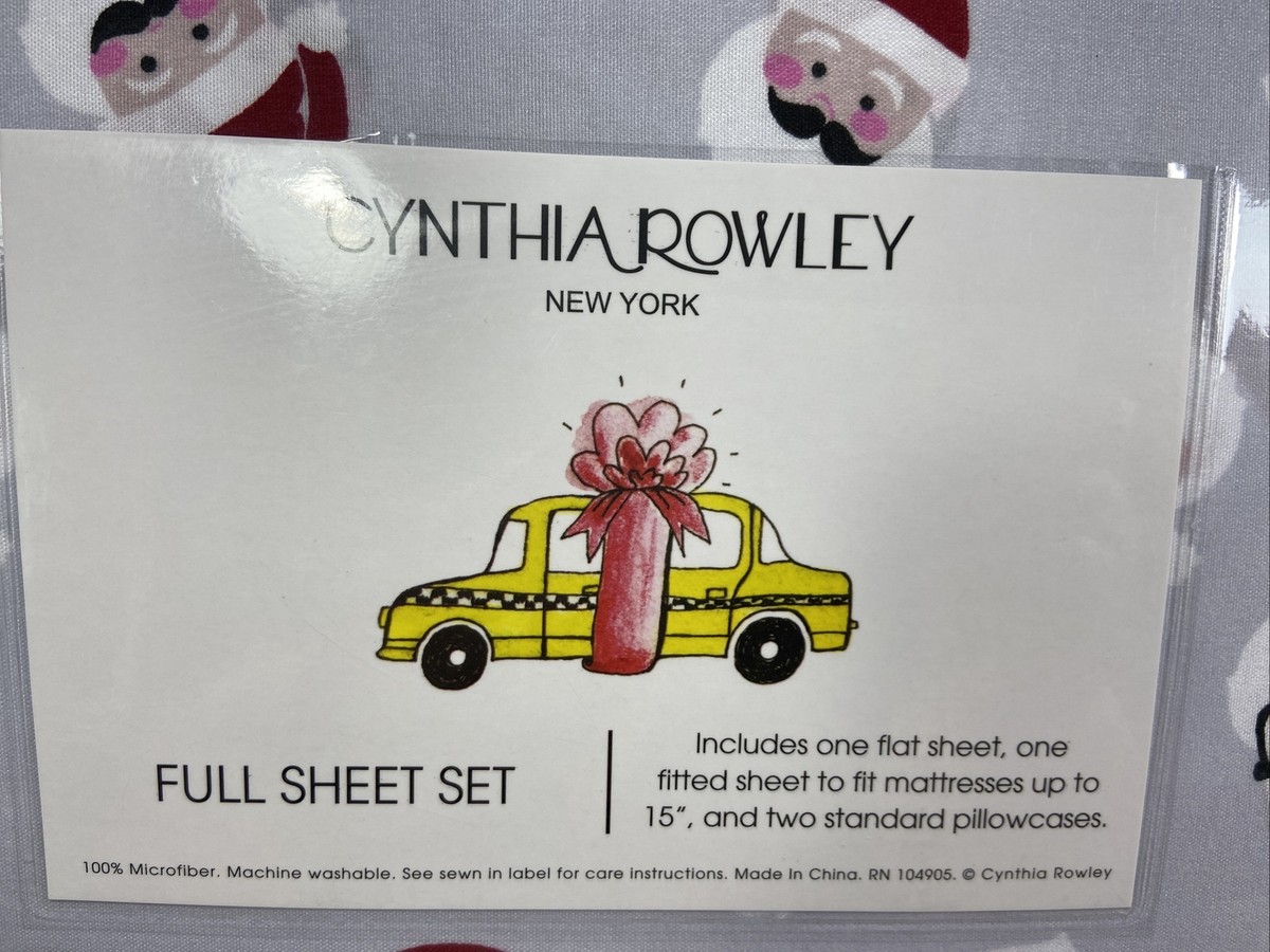 Cynthia Rowley Full 4 Piece Bed Sheet Set Christmas Cats  CYNTHIA ROWLEY 4 PC FULL Christmas Holiday Santa Claus Designer Sheet Set NEW main image 2