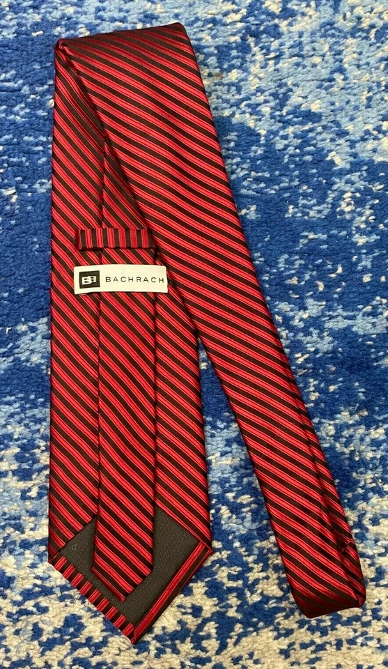 Галстук шелковый ручной работы Bachrach в красно-черные полосы  - Изображение 3 из 4