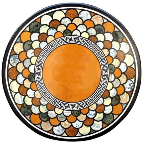 42-inch black marble Pietra Dura table top with multi-stone art for home and garden decor