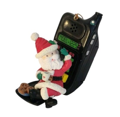 Christmas ornament santa & old mobile phone Plays music San Fran Music Box MAX77