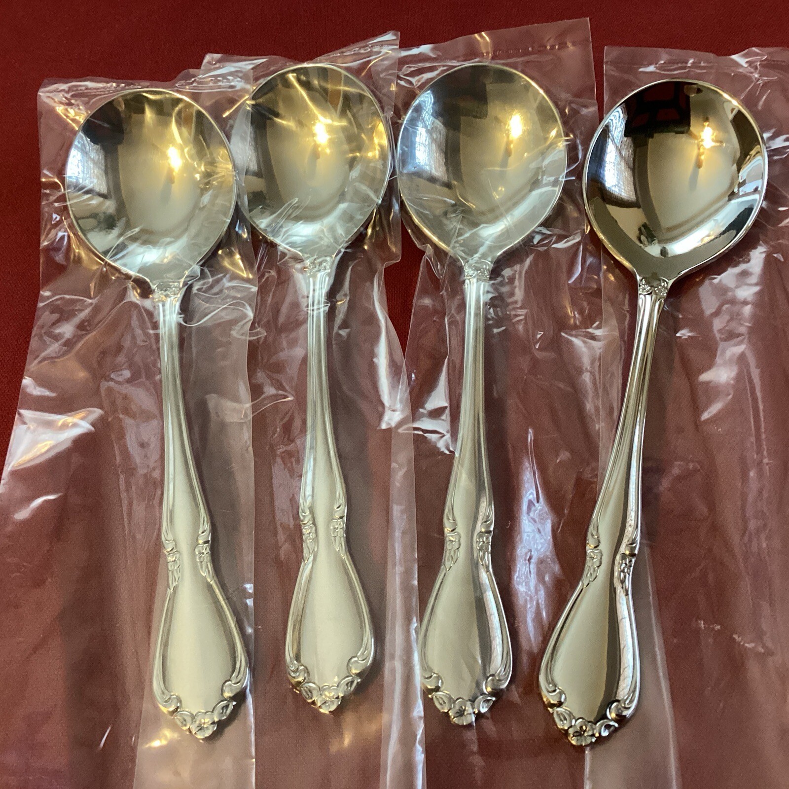 Oneida CHATEAU 4 Small Round Soup Spoons Bouillon Stainless Flatware