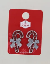 New Holiday Time Earrings - Candy Cane with Bow