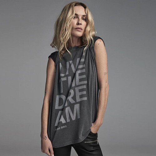 ANINE BING Letter Print Women’s Washed Loose Short Sleeve T-Shirt Men Sport Top - Picture 1 of 13