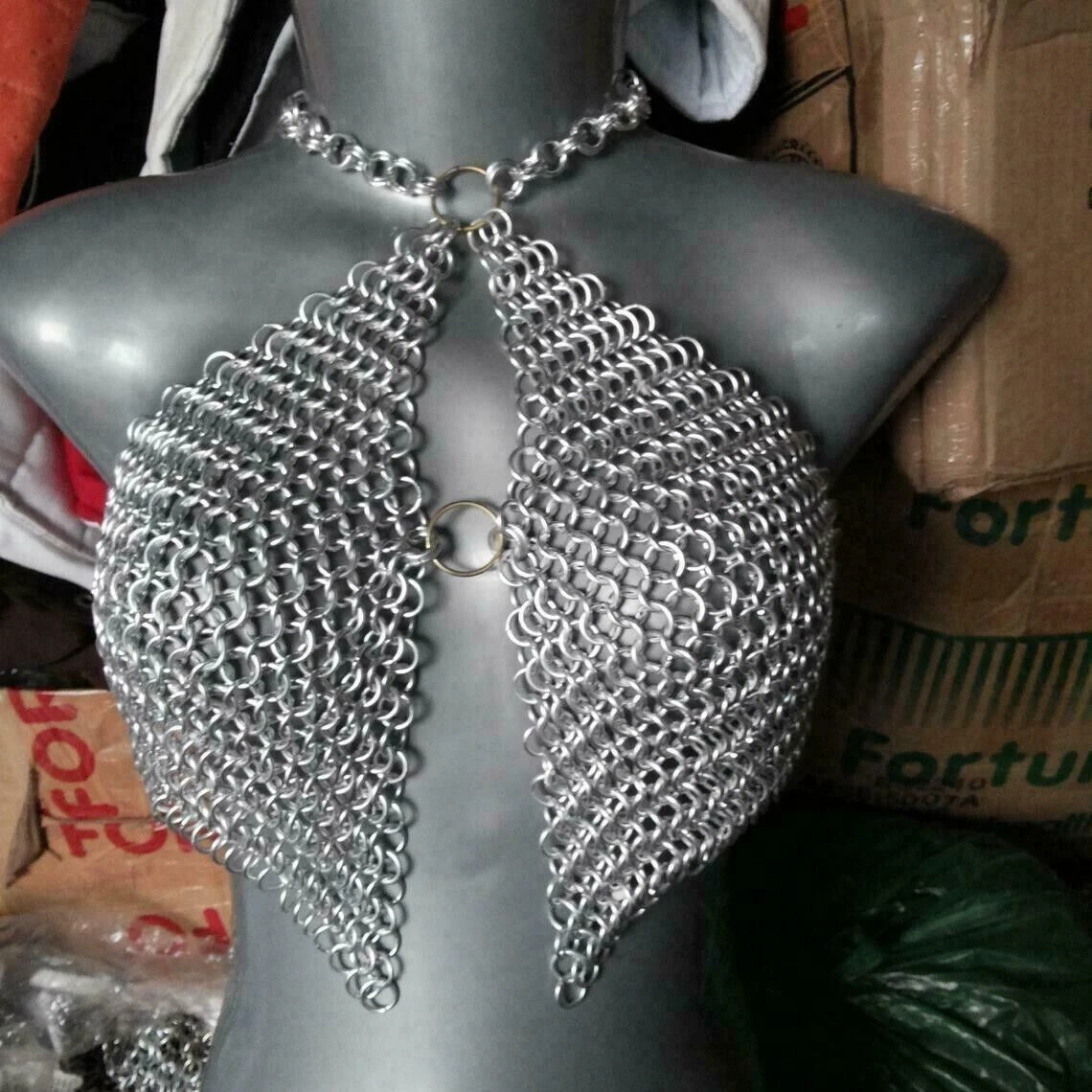 Handmade Aluminium Silver Metal Chain mail Bikini Set Bra Skirt Cosplay