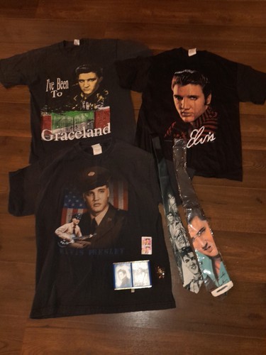 ELVIS PRESLEY LOT SHIRTS TIES CARDS PIN