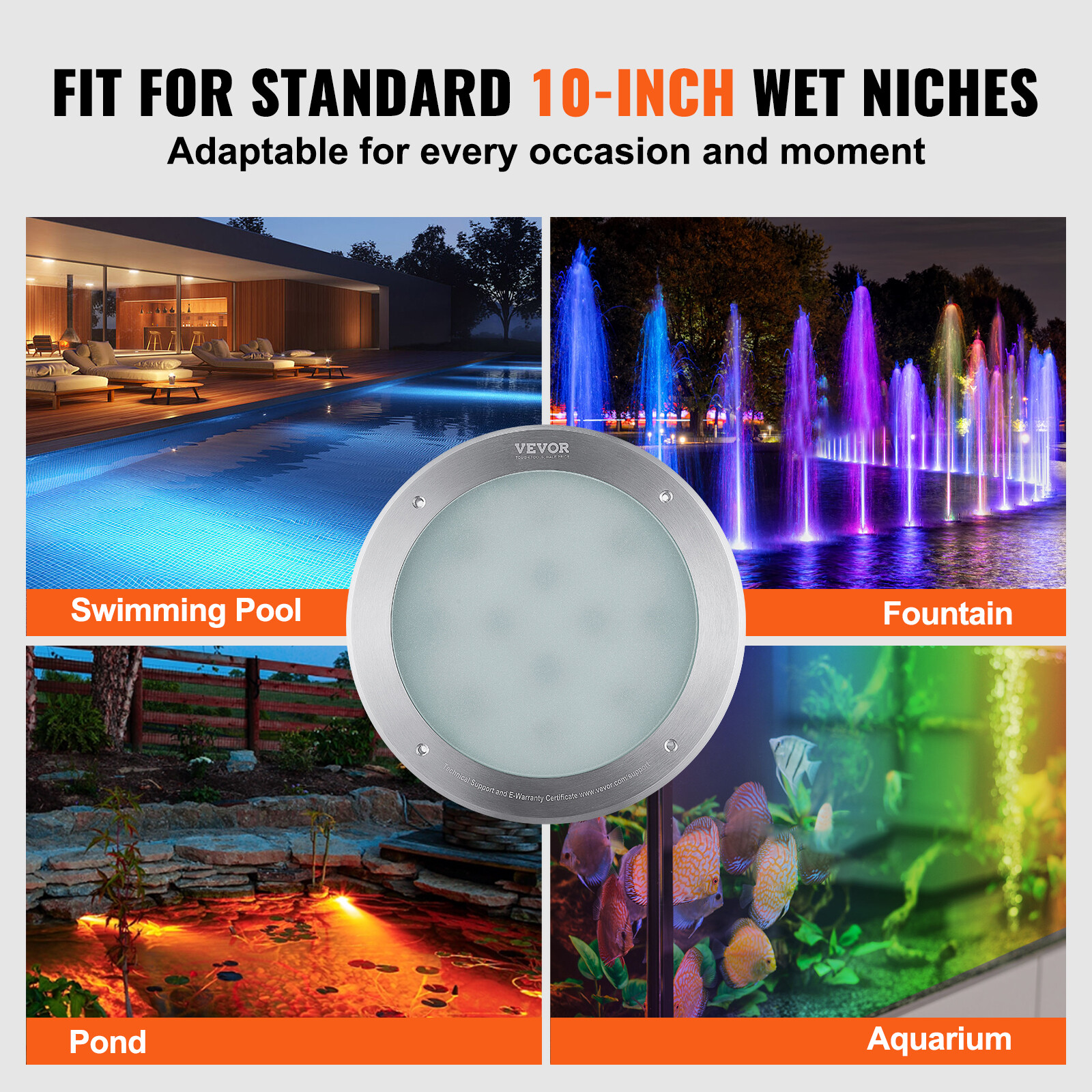 VEVOR LED Swimming Pool Light 40W 120V RGBW Pond Fountain Underwater