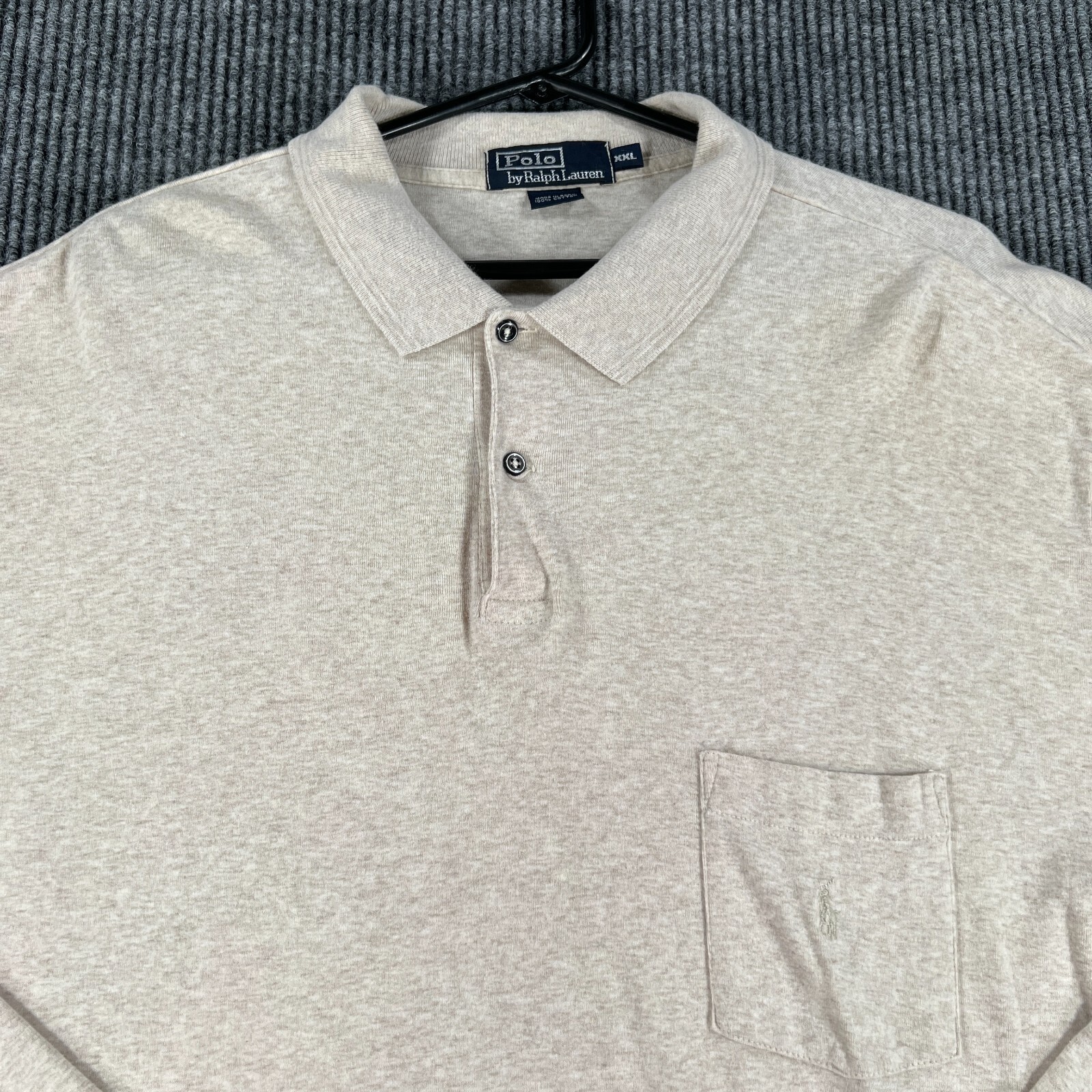 Ralph Lauren Men's Beige Long Sleeve Polo Shirt 2XL XXL Cotton Casual Comfort