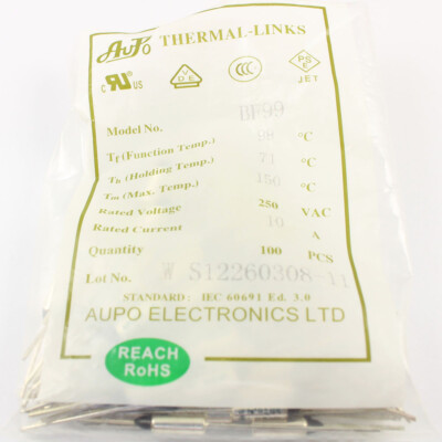 10Pcs AUPO Thermal Fuse Links BF99 Axial Lead TF Cutoff 99℃ 99