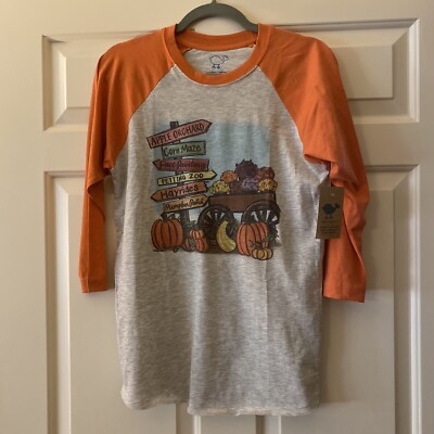 LuckyBird Clothing ~ Fall Directional Orange ¾ Raglan T-Shirt ~ NWT ~ Free Ship!