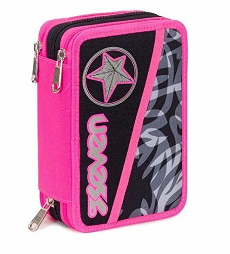 ASTUCCIO TRIPLO SEVEN BANTU SCUOLA 3 cerniera BAMBINA 3 ZIP ROSA NERO  stella | eBay