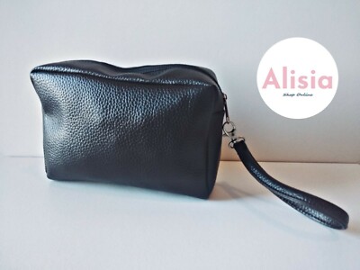 Pochette uomo ecopelle nera con zip laccetto da polso