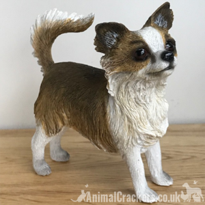Beige Long Hair Chihuahua Ornament Figurine Lifelike Leonardo
