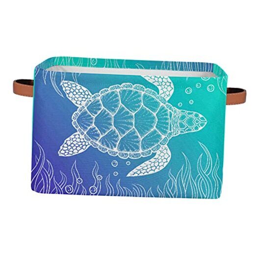 Ocean Turtle Storage Basket Bins, Sea Turtle Large Foldable One Size Blue