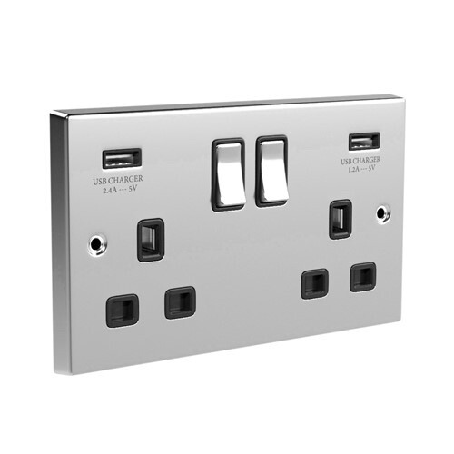 Axiom WCSSK2BUSB 2 Gang 13A Switched Socket + 2.1A USB Pack of 5 Chrome