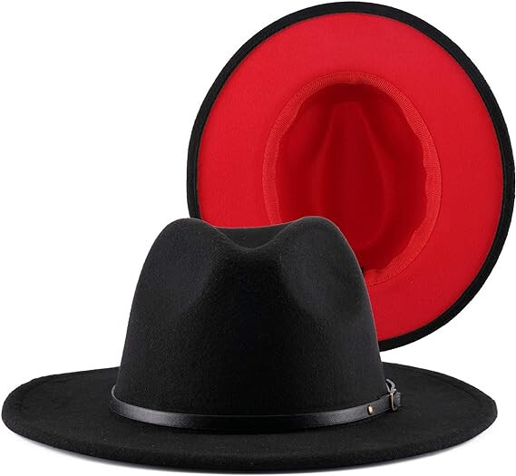 Italian Fedora Hat Two Tone Red Bottom Wide Brim Wool Adjustable