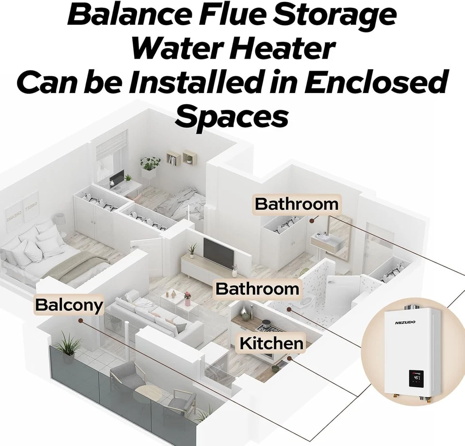 RRP £419.99 - MIZUDO Gas Water Heater NG Indoor Instant Hot Tankless Led Display - Image 3 of 4