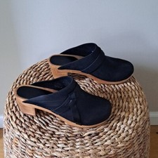 Sanita Womens Manuella Black Nubuck Leather Clogs 2.5" Wood Heels EU39/US8.5-9