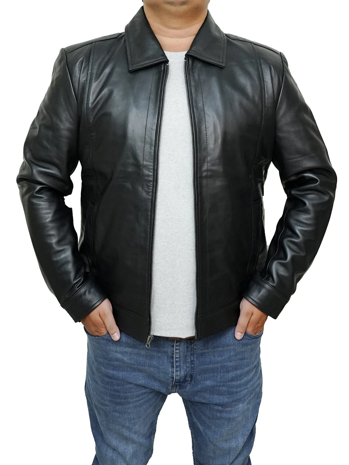 Men's New Designer Trucker Moto Biker Racer Real Lambskin Black Leather Jacket
Opens in a new window