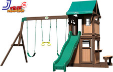Lakewood Cedar Wood Swing Set with Wave Slide Playhouse Snack Bar Window NEW