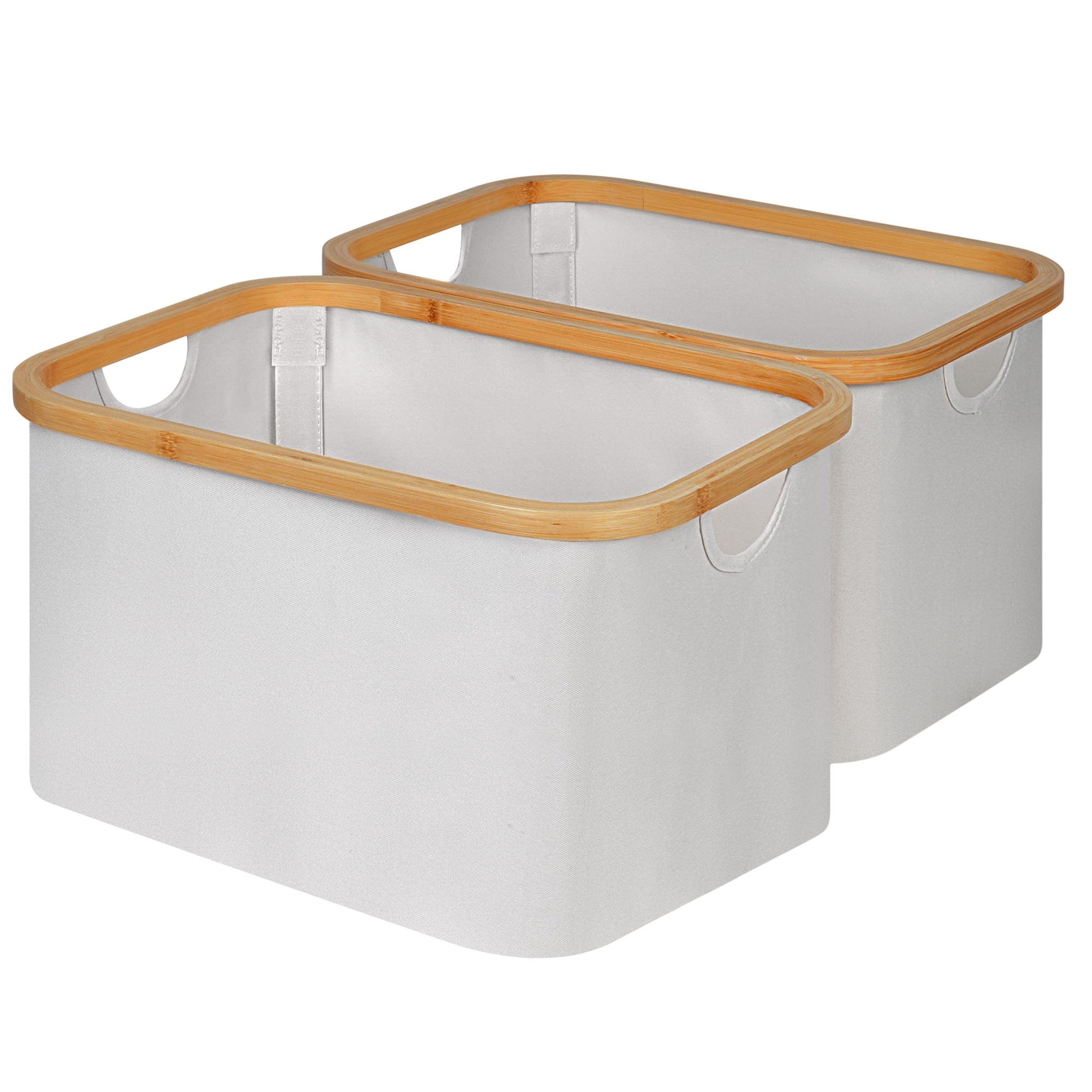 2-Pack Storage Baskets,Collapsible Storage Bins with Bamboo Handles, Rectangl...