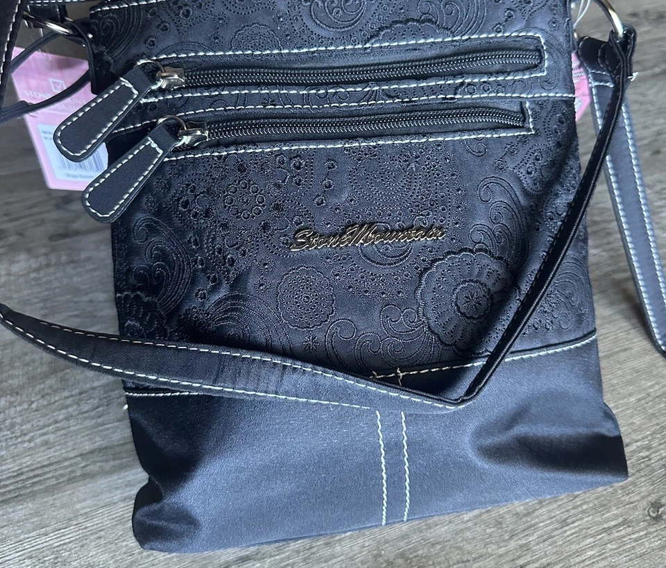 BOLSO DE MANO STONE MOUNTAIN MUJER Floral Nuevo con Etiquetas Negro Bolso Cuatro en Uno Nuevo Foto 3 de 4