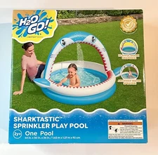 H2OGO! Sharktastic Kids Inflatable Sprinkler Play Pool