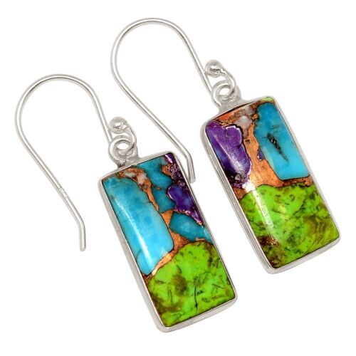 Composite Multi Copper Turquoise 925 Sterling Silver Earrings Jewelry ALLE-18838