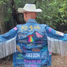 Ultimate Kesha's "animal" Battle Jacket - Levi Size S-embroidered-fringe-studs