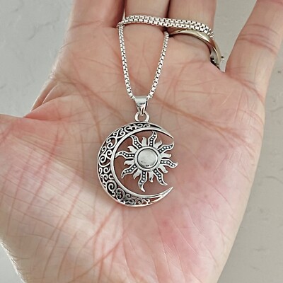 Sun And Moon Crescent Moon Necklace Amazon Sterling Silver Large