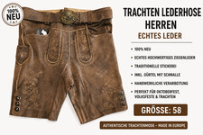 Traditional Lederhosen Men's Size 58 Genuine Goatskin Brown with Belt Oktoberfest