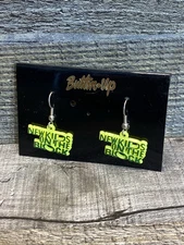 VTG 1989 New Kids On The Block NKOTB Neon Green Spell Out Earrings By Button Up