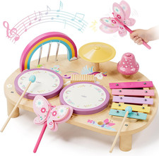 Baby Drum Set - Wooden Musical Instruments Montessori Toys for Toddlers 1 3