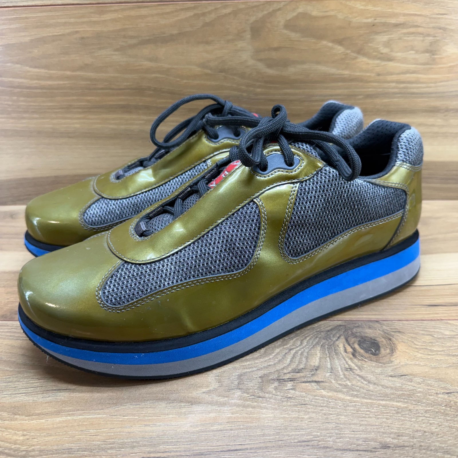 PRADA Double Cup Mens Sneakers 10.5 Green Gray Blue Low Top thumbnail 2