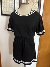VINTAGE: 100 COTTON Nautical Stripe Short Set SZ.S BLACK -WHITE