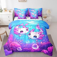 Kids Cute Axolotl 7 Pieces Bedding Set Twin Size, Ocean Sealife Comforter Set...