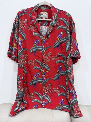VINTAGE Paradise Found Shirt Mens Extra Large Red Floral Parrots