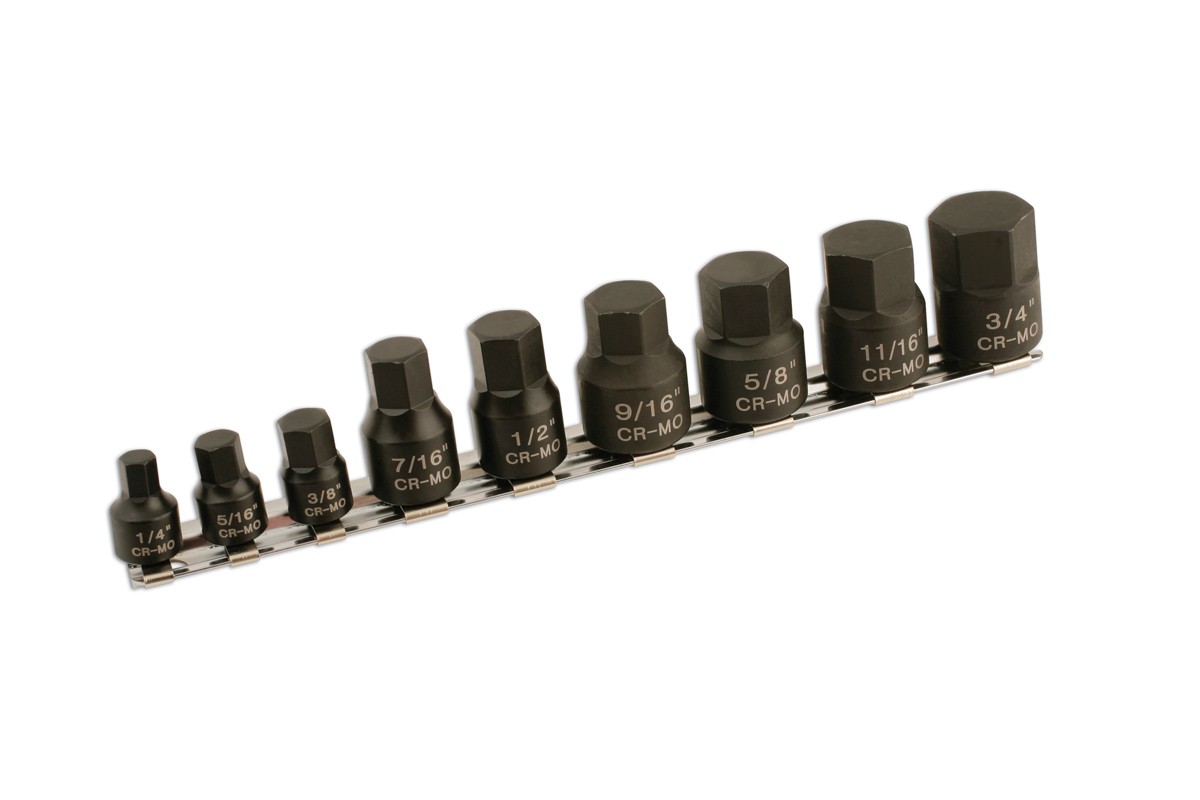 Laser Tools Low Profile Impact AF Hex Socket Bit Set 1/4""D, 3/8""D 9pc 5666