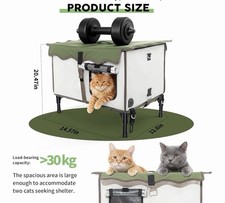 BNZ Heated Waterproof Outdoor Cat Shelter, Green Fabric House