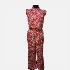 Red Floral High Neck Ruffle Wide Leg Bohemian Summer Jumpsuit