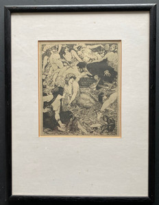 NORMAN LINDSAY, "RECOGNITION", PRINT of the 1918 ETCHING, FRAMED, FREE EXPRESS