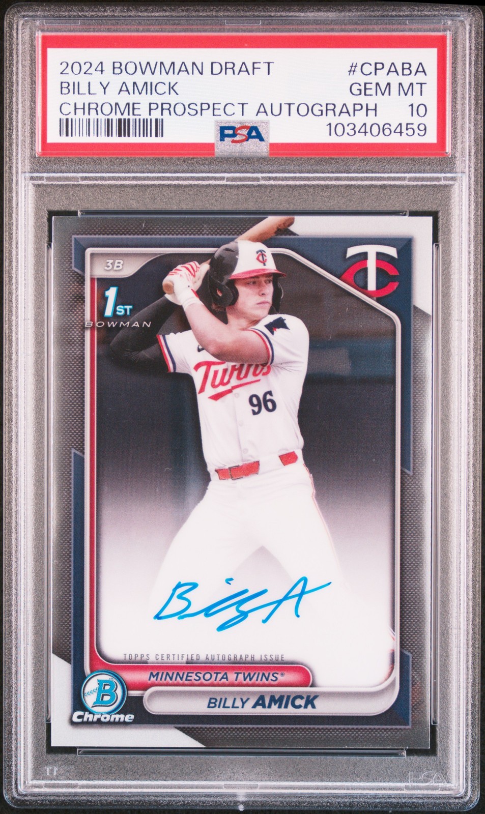 2024 BOWMAN DRAFT CHROME PROSPECT AUTOS #CPABA BILLY AMICK PSA 10