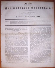 Schwerin 3.4.1840 Zeitung Mecklenburg Parchim Rostock