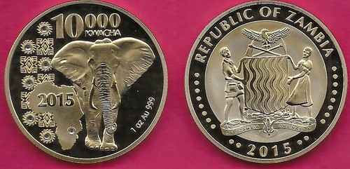 ZAMBIA 10,000 KWACHA 2015 BU 1 YEAR TYPE,ELEPHANT,WILDLIFE OF AFRICA,COMMEMORATI