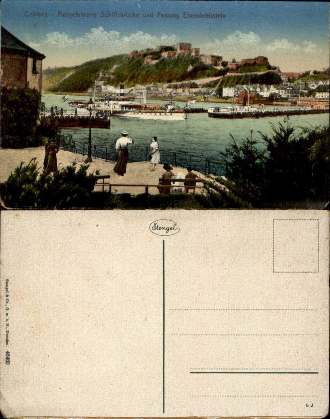 Coblenz (Koblenz) Germany Ausgefahrene Schiffsbrucke und Festung Ehrenbreitstein